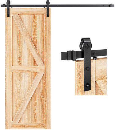 Sliding Barn Door Hardware Kit – Heavy Duty Steel Track System with Strap Hangers for Single Door DS-2050003