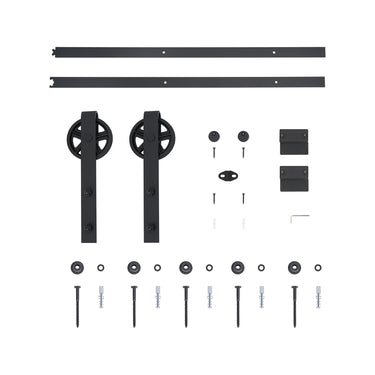 Sliding Barn Door Hardware Kit – Heavy Duty Steel Track System with Strap Hangers for Single Door DS-2050006