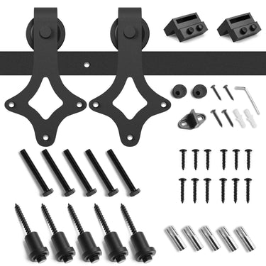 Sliding Barn Door Hardware Kit – Heavy Duty Steel Track System with Strap Hangers for Single Door DS-2050009