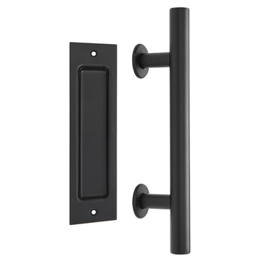 12″ Double-Sided Heavy-Duty Barn Door Handle, Matte Black Steel Pull for Sliding Doors DS-D0101