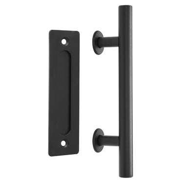 12' Rustic Barn Door Handle Pull, Heavy-Duty Cast Iron, Matte Black, Curved Grip for Sliding Barn Doors DS-D071