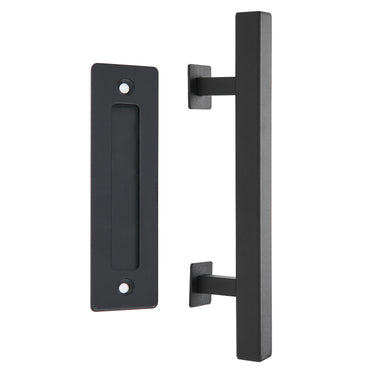 12″ Double-Sided Matte Black Barn Door Handle – Modern Rectangular Steel Pull DS-D091