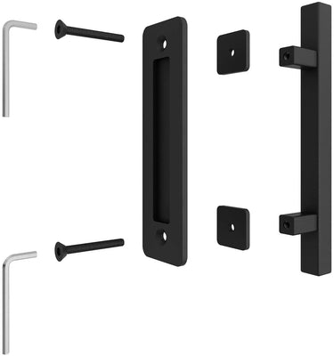 12″ Double-Sided Matte Black Barn Door Handle – Modern Rectangular Steel Pull DS-D091