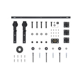 Collection of black hardware components on a white background
