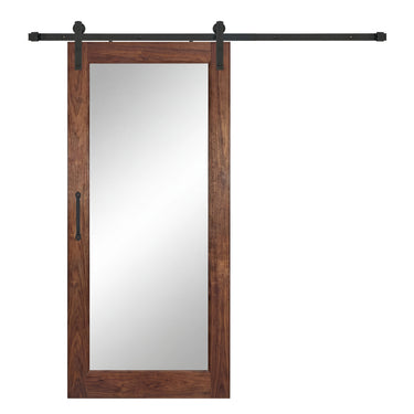 Custom Solid Wood Framed Mirror Barn Door with Embedded Mirror
